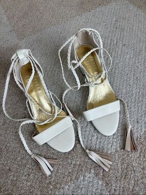 Forever Soles White Braided Lace-Up Tassel Heeled Sandals